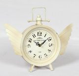 Antique Cream White Metal Clock with Wings for Home Decor