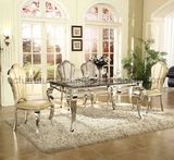 Dining Table with Mirror Stainless Steel Glass Top
