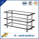 3 Shelf Glass TV Stand Clear Glass and Ss Base TV Stand