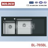 Double with Drainer Black Kitchen Glass Sink