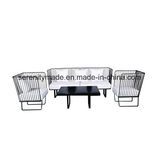 Chinese Metal Wire Armrest Dining Chairs with Fabric Cushions