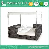 Rattan Daybed Wicker Sun Bed Outdoor Furniture Garden Sun Lounge Leisure Daybed Beach Sunbed Patio Daybed Deck Lounge (Magic Style)