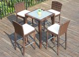 5 Pieces Outdoor Bar Chair Desk Set PE Rattan Furniture