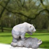 a Big Marble Bear Statue Sculpture with Looking for Fish