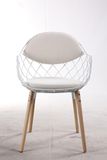 White Metal Wire Chair American Wooden Foot with Cushion and Back Pad