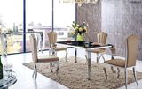 2016 Modern Italian Black Glass Gloss 6 People Stainless Steel Dining Table