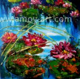Stretched Lotus Flower Oil Paintings for Home Decoration