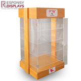 Four Sides Clear Acrylic and Wooden Sunglasses Display Cabinet with Light and Lock