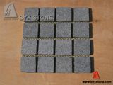 G684 Black Pearl Flamed Basalt Cobblestone on Mesh