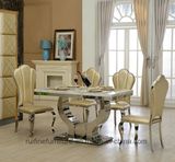 Modern Chrome Hands Base White Marble Top Dining Table Stainless Steel