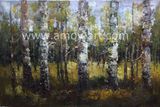 Palette Knife Birch Tree Oil Paintings on Canvas for Home Decoration