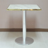 (SP-RT523) Stainless Steel Base Golden Metal Seal Wooden Restaurant Table