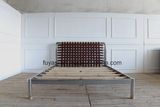 Vintage Brown Color Leather Straps Headboard Stailess Steel Bed