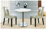 Modern Design Marble Round Dining Table with Ss Plinth and Wood Chair Set