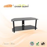 Modern LED TV Stand Furniture Design Has 2 Tiers Tempered Glass (CT-FTVS-K101BM)