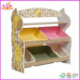 2015 New and Popular Design Wooden Toy Organizer for Kids with 5 Plastic Bins, 2 Tier Wooden Toys Storage Organizer W08c033