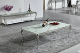 Living Room Furniture Alternative White Marble & Black Tempered Glass Top Stainless Steel Coffee Table