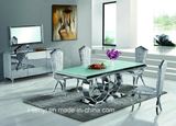 Modern Benz Logo Tempered Glass Top Stainless Steel Dining Table