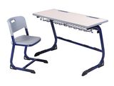 Cheap Double School Desk and Chair / Metal Frame Attached Student Table and Chair