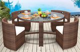 Round Shape Rattan Dinnin Chair Desk Set PE Rattan Furniture