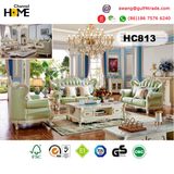 Classical Antique Furniture Genuine Leather Wood Sofa Set (HC813)