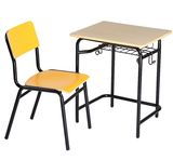 Wood School Attached Desk Chair with Metal Frame
