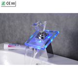 Diamond Handle LED Glass Faucet Waterfall Basin Sink Faucet (QH0819F)