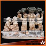 Children Harvesting Grapes Granite Statues in Garden
