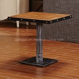 Wholesale Square Wood Restaurant Table with Cast Iron for Dining (SP-RT549)