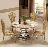 Modern Furniture Stainless Steel Function Round Brown Marble Dining Table