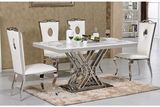 Modern Stainless Steel Rectangle Marble Crose Base Dining Table for 8 People Chairs