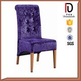 Metal Frame Imitated Wood Grain Finished Blue Velvet Fabric Chair with Button Design
