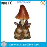 Loving Rabbit Resin Garden Statues with Mushroom