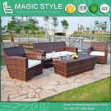 Patio Rattan Sofa Set with Teak Outdoor Wicker Sofa Set Modern Garden Sofa Set (Magic style)