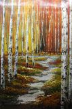 Handmade Autumn Birch Tree Canvas Oil Painting for Home Decor