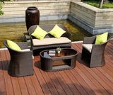 4 Pieces Rattam Sofa Desk Set with Cushion Rattan Furniture