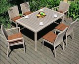 4 Pieces PE Rattan Chair Plastic Wood Desk Set