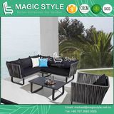 Garden Wicker Corner Sofa Set with Cushion Patio 3-Seat Wicker Sofa Outdoor Rattan Sofa Set Aluminum Coffee Table Rattan Sofa with Pillow