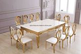 10 People Marble Top Mirror Golden Stainless Steel Dining Table