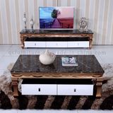 Luxury Black Marble Rose Golden Stainless Steel Coffee Table with Drawer