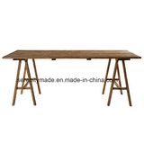 Rustic Style Wooden Trestle Dining Table for Hotel Restaurant