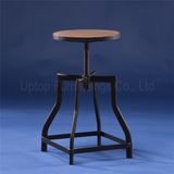 Wooden Seat Industrial Iron Tube Adjustable Bar Stool (SP-MC050)