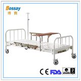 Hospital Manual Bed with Over Bed Table Medical Bed