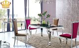 Modern French Stylish Black Glass Stainless Steel Home Dining Furniture