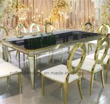 Luxury Gold Stainless Steel Mirrored Tempered Glass Top Dining Table