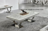 Living Room Furniture Alternative White Marble & Black Tempered Glass Top Stainless Steel Coffee Table