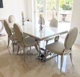 Modern 2 Meter Chrome Base Ivory Cream Solid Marble Dining Table