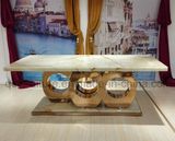 Natural Marble Top Dining Table with Stainless Steel Base