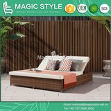 Outdoor Wicker Sunbed with Cushion Rattan Garden Daybed Patio Wicker Double-Bed Hotel Project Sunlounger Chaise Daybed