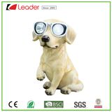 Multifunctional Polyresin Lovely Dog Statue with Solar Light Sculpture for Garden Ornaments